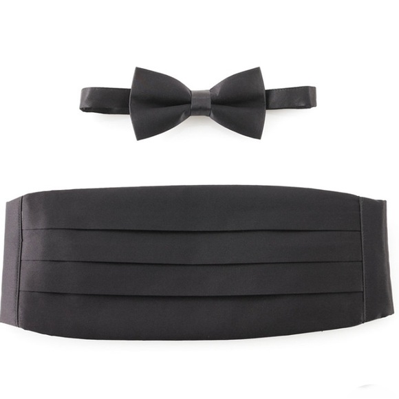 Prom/Wedding Cummerbund & Bow-Tie Set Black Satin - Picture 1 of 13